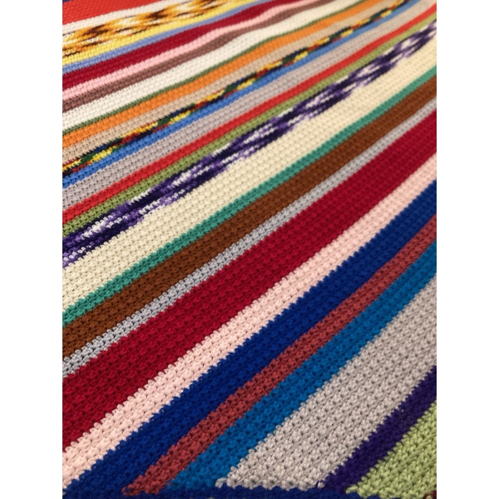 Vintage Handmade Crochet Afghan Throw 48x58 Colorful‎ Diagonal Stripe